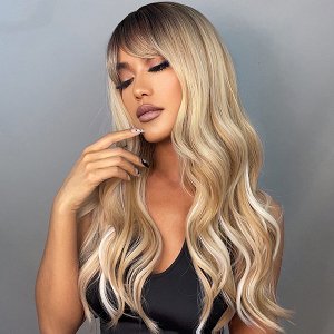 Synthetic Hair Wig Blonde Centerpiece Long with Fringe