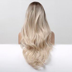 Synthetic Hair Wig Blonde Long Wave with Fringe