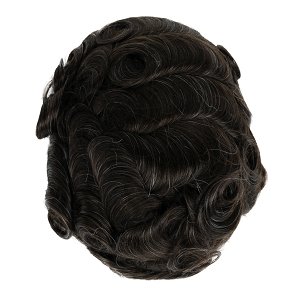 Invisible Men's Hair Topper for Thinning for Natural Look Brown with 10% Gray Hair