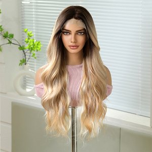 Synthetic Lace Front Wig 13?6 Blonde Ombre, Long Wavy – Natural Look & Ultimate Comfort