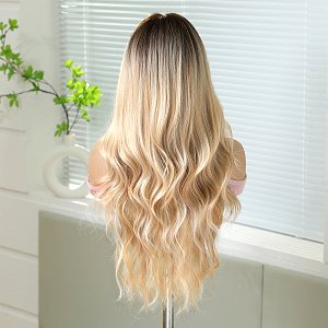 Synthetic Lace Front Wig 13?6 Blonde Ombre, Long Wavy – Natural Look & Ultimate Comfort