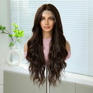 Synthetic Lace Front Wig 13x6  Brown, Long Wavy Hair, Natural Look & Ultimate Comfort