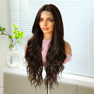 Synthetic Lace Front Wig 13x6  Brown, Long Wavy Hair, Natural Look & Ultimate Comfort