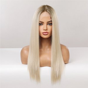 Synthetic Lace Front Wig 13x6 Blonde Ombre, Long Straight Hair, Natural Look & Ultimate Comfort