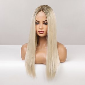 Synthetic Lace Front Wig 13x6 Blonde Ombre, Long Straight Hair, Natural Look & Ultimate Comfort