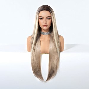 Synthetic Lace Front Wig 13x6 Blonde Ombre, Long Straight Hair, Natural Look & Ultimate Comfort