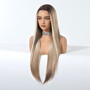 Synthetic Lace Front Wig 13x6 Blonde Ombre, Long Straight Hair, Natural Look & Ultimate Comfort