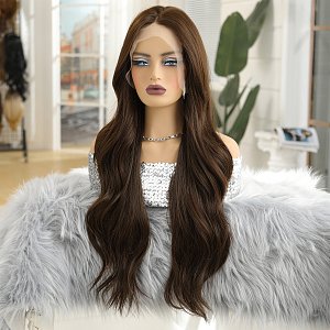 Synthetic Lace Front Wig 13x6 Brown, Long Wavy Hair, Natural Look & Ultimate Comfort