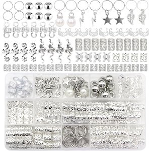 Hair Accessories for Dreadlocks and Braids Silver 217pcs