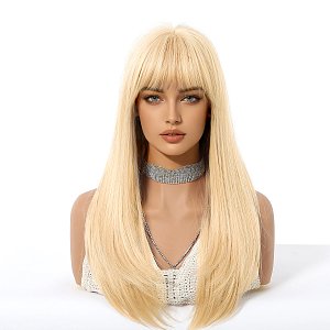 Synthetic Blonde Long Straight Wig with Bangs