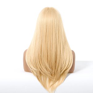 Synthetic Blonde Long Straight Wig with Bangs