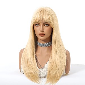 Synthetic Blonde Long Straight Wig with Bangs