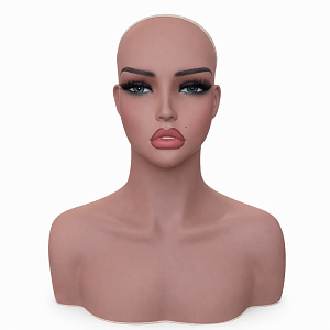 Female Mannequin Head with Shoulders for Wigs – Tan