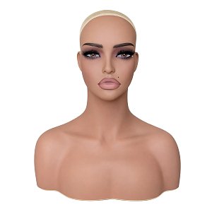 Female Mannequin Head with Shoulders for Wigs – Light Tan