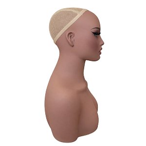 Female Mannequin Head with Shoulders for Wigs – Light Tan