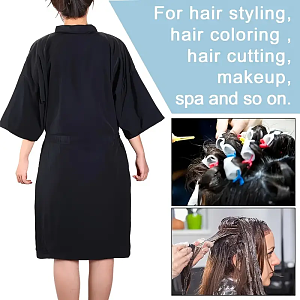 Black Waterproof Kimono Robe for Hairdressing Salon
