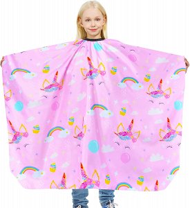 Children's Waterproof Haircut Cape Pink with Unicorn Design