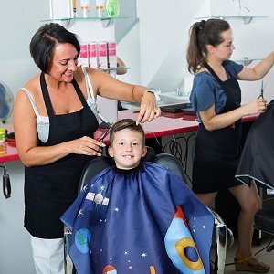 Children's Haircut Cape Waterproof Blue with Space Design