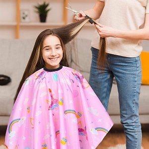 Children's Waterproof Haircut Cape Pink with Unicorn Design
