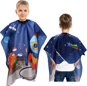 Children's Haircut Cape Waterproof Blue with Space Design