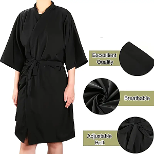 Black Waterproof Kimono Robe for Hairdressing Salon