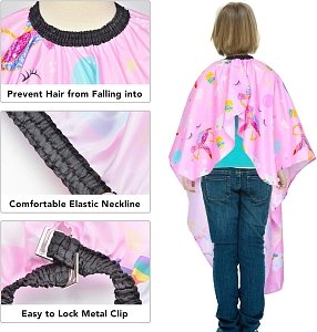 Children's Waterproof Haircut Cape Pink with Unicorn Design