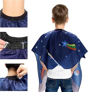 Children's Haircut Cape Waterproof Blue with Space Design