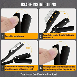 Professional Folding Barber Razor Black – Stainless Steel & Durable