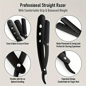 Professional Folding Barber Razor Black – Stainless Steel & Durable