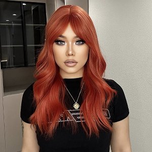 Synthetic Hair Wig Red Long with Fringe