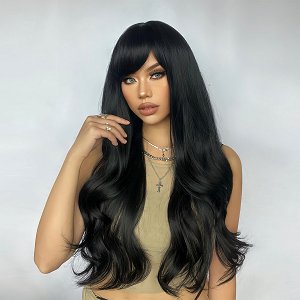 Synthetic Hair Wig Black Long with Fringe