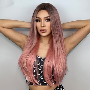 Synthetic Hair Wig Pink Long Straight