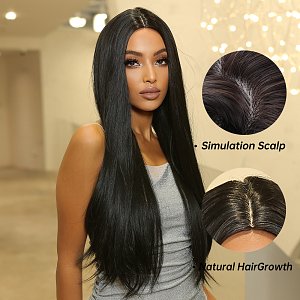 Synthetic Hair Wig Black Long Frame