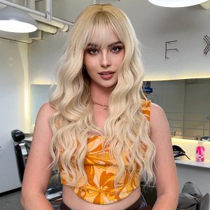 Synthetic Hair Wig Blonde Long Wave with Fringe