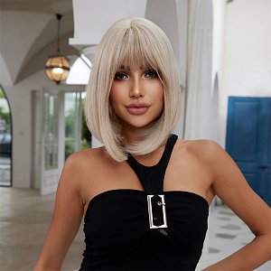 Synthetic Blonde Bob Wig with Bangs