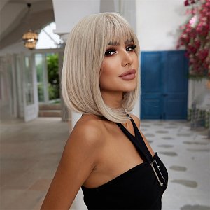 Synthetic Blonde Bob Wig with Bangs