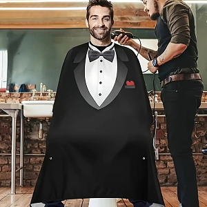 Barber Haircut Cape with Tuxedo Design – Durable & Waterproof