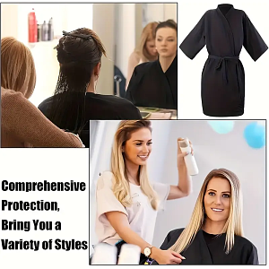 Black Waterproof Kimono Robe for Hairdressing Salon