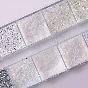 12pcs White Nail Glitter Powder Set – Iridescent & Matte Dust for Sugar Nails, Babyboomer & Bridal Manicure Designs