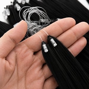 Feather Haarverlangerungen Echthaar #1 Schwarz 50cm 10Stk