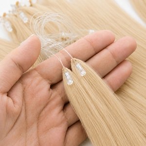 Feather Haarverlangerungen Echthaar #1001 Hellblond 50cm 10Stk