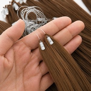 Feather Haarverlangerungen Echthaar #4 Hellbraun 50cm 10Stk