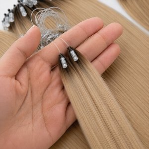 Feather Haarverlangerungen Echthaar #AB Blond Ombre 50cm 10Stk