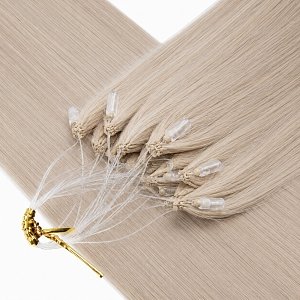 Feather Haarverlangerungen Echthaar #GREY Blond 50cm 10Stk