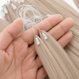 Feather Haarverlangerungen Echthaar #GREY Blond 50cm 10Stk