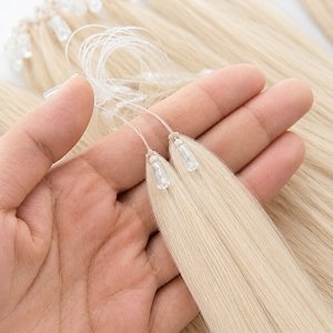 Feather Haarverlangerungen Echthaar #SILVER Blond 50cm 10Stk