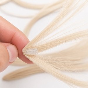 Feather Haarverlangerungen Echthaar #SILVER Blond 50cm 10Stk