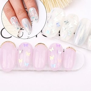 Nail Decoration White Iridescent Butterfly