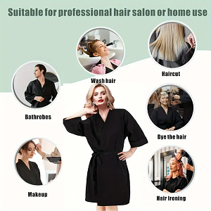 Black Waterproof Kimono Robe for Hairdressing Salon