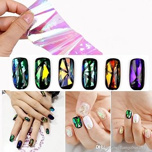 Nail Art Foil Mirror Broken Glass Effect Transparent Blue